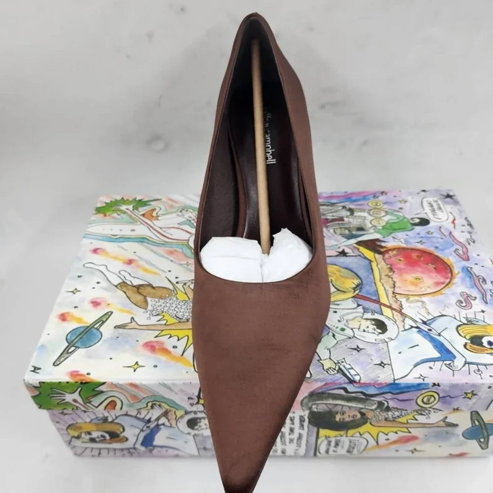 Jeffrey Campbell Chosen Pointed Toe Stiletto Pumps Women's 8 Brown Silk Slip On